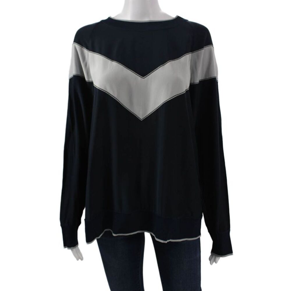 Rag & Bone Womens Pullover Silk Geometric Crew Neck Long Sleeve Blue Size L